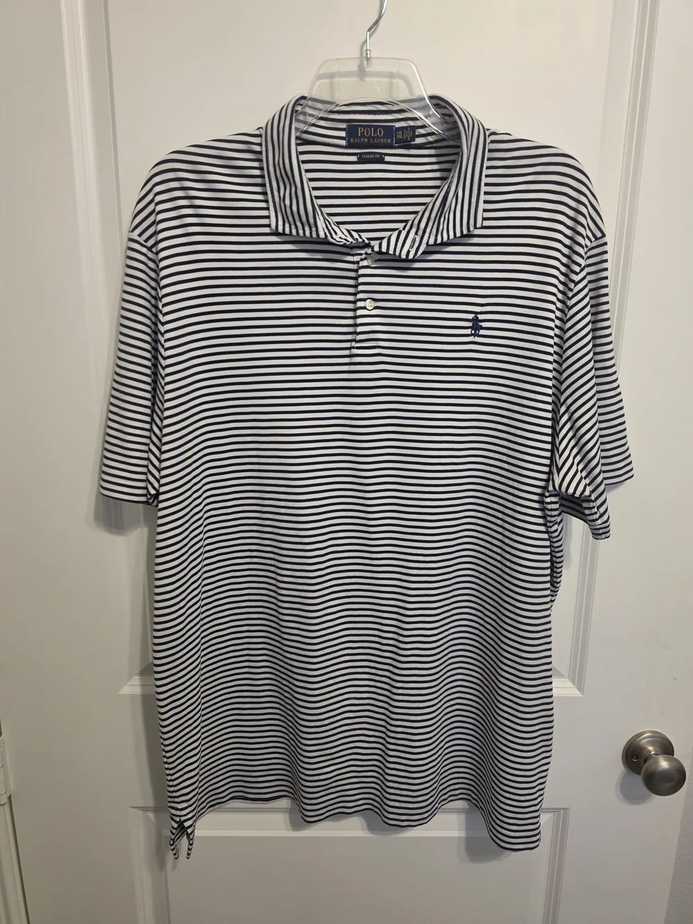 Ralph Lauren Men’s Navy and White Striped Polo Shirt